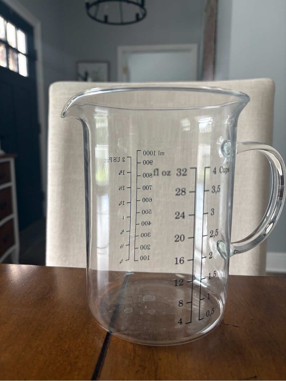 Clear Glass Measuring Pitcher with Printed Measurements